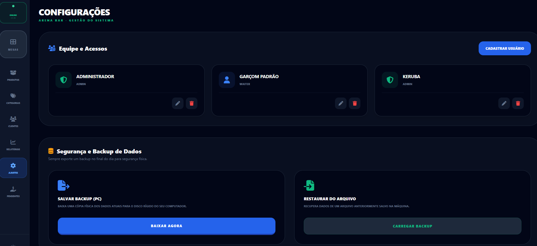 Tela de mapa de mesas do sistema de comanda digital